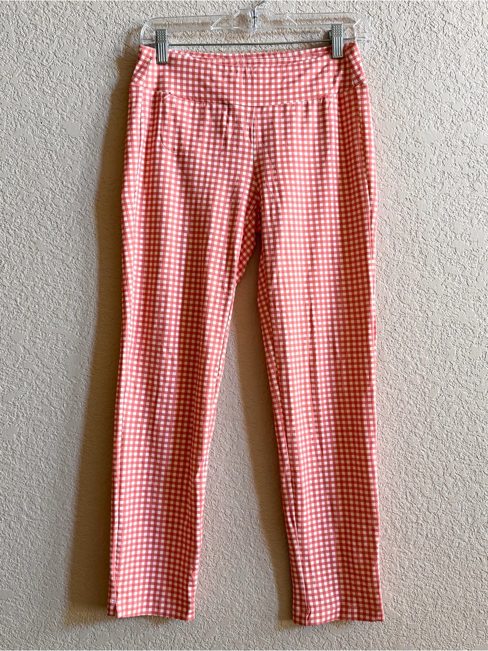J.McLaughlin Women’s Size XS Leggings Pink White Gingham Active Preppy Coquette
